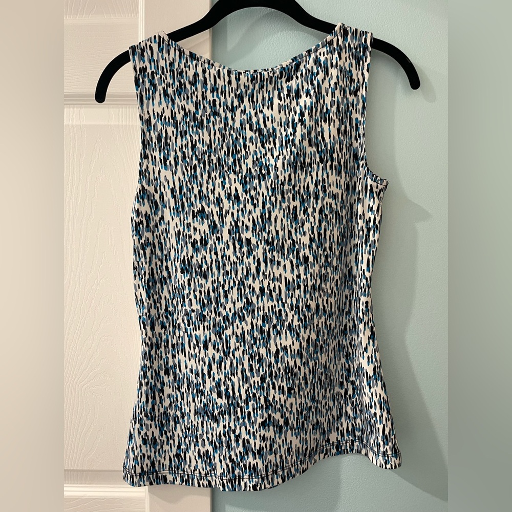 Calvin Klein Blue & White Printed Cowl Neck Blouse - Picture 4 of 6